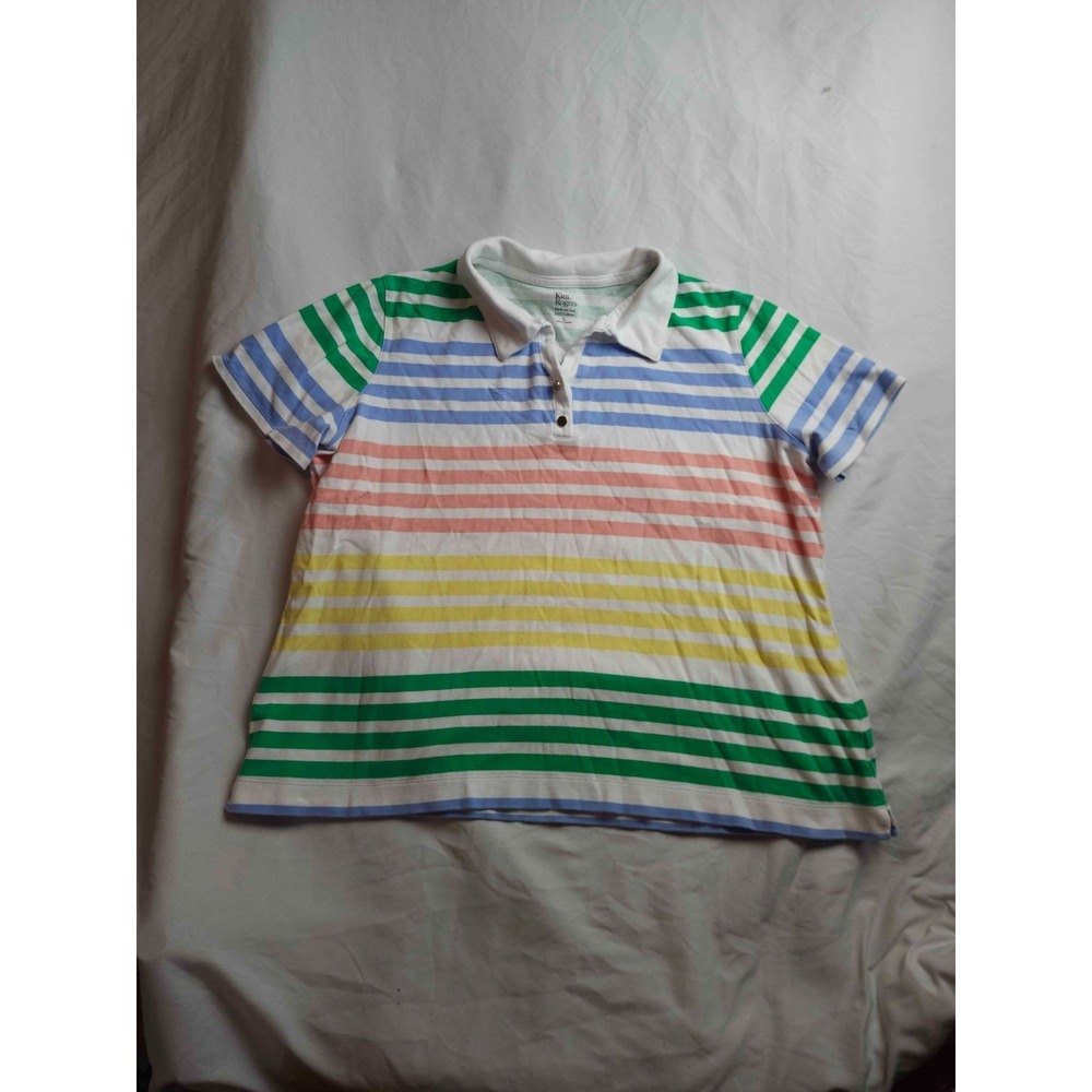 Kim Rogers Striped Polo Shirt Womens L Multicolor Perfectly Soft Preppy Coastal